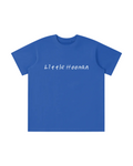 A royal blue short-sleeve crewneck t-shirt with the text 'Little Hooman' printed in white script across the chest, displayed on a solid white background.