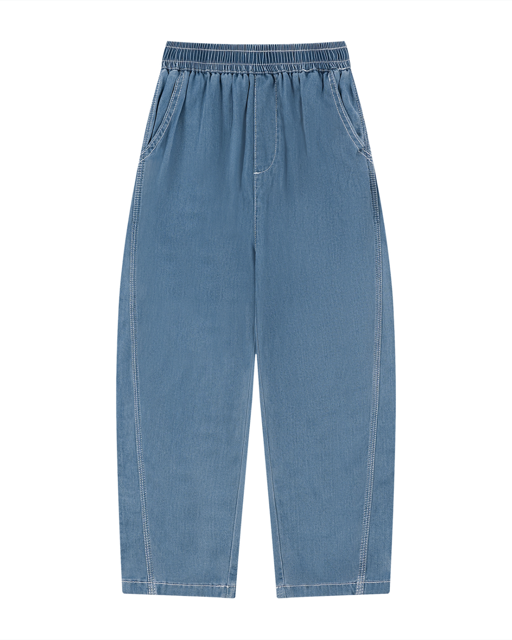 Blue denim pants on a white background