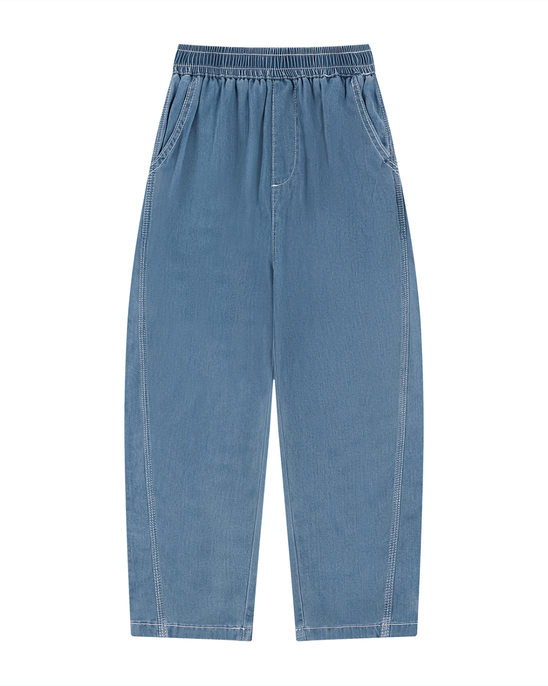 Blue denim pants on a white background