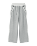 Light gray wide-leg cropped pants with a matching elastic waistband and side pockets, shown flat on a white background.