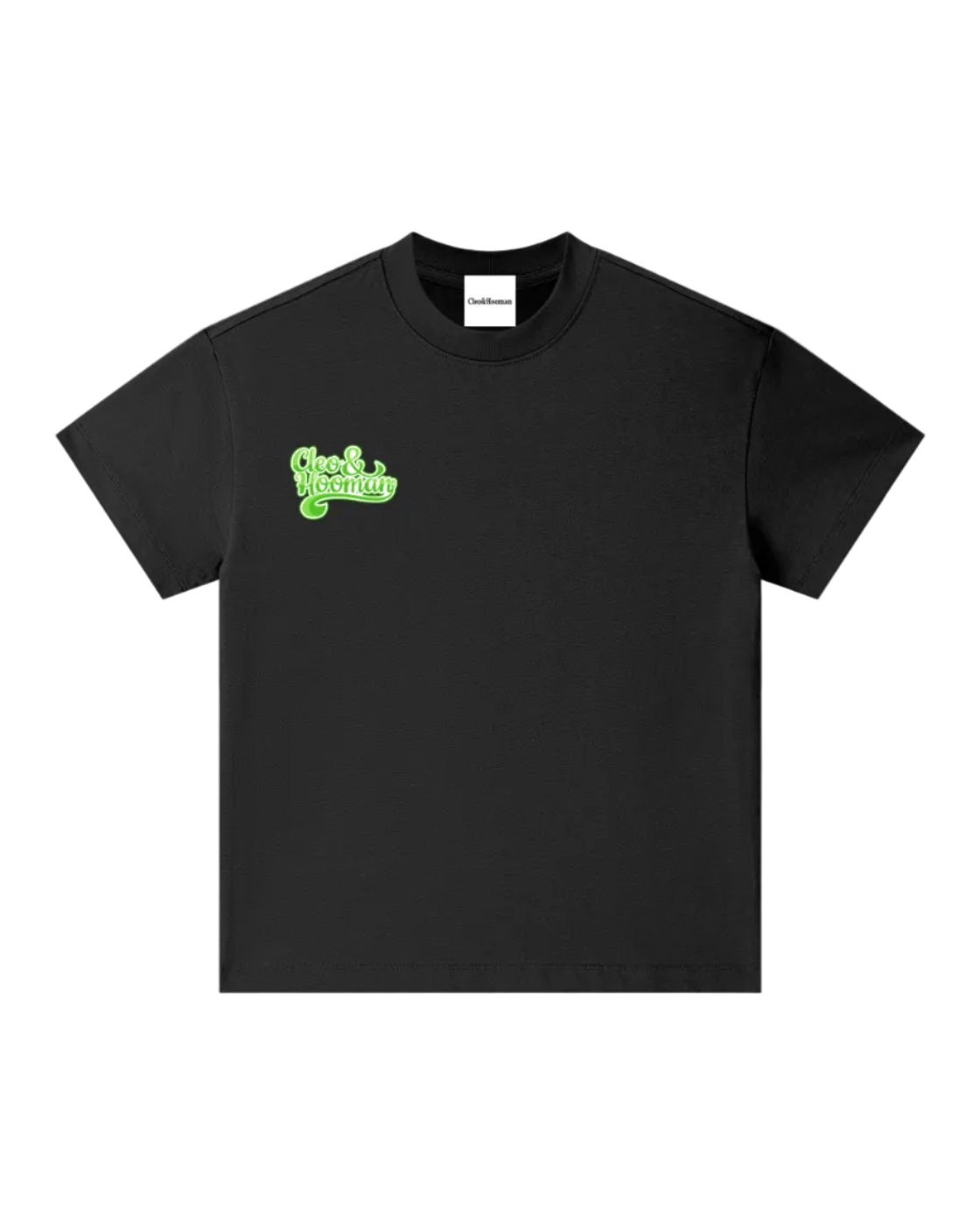 A black short-sleeve crewneck t-shirt with a small green graphic on the left chest reading 'Class & Caravan', displayed flat against a solid white background.
