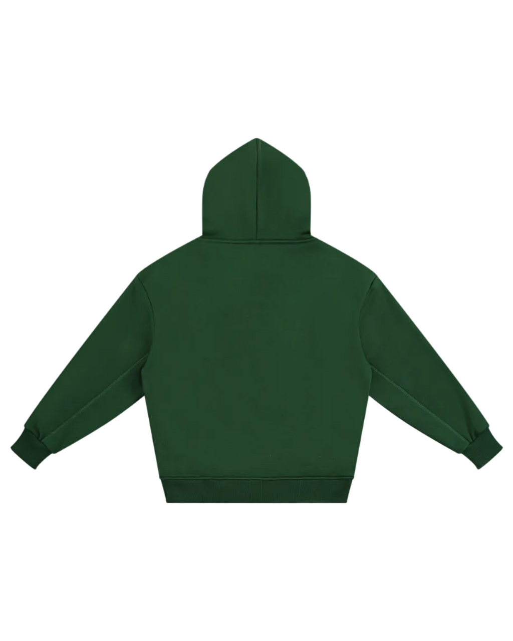 Green hoodie shown from the back on a white background