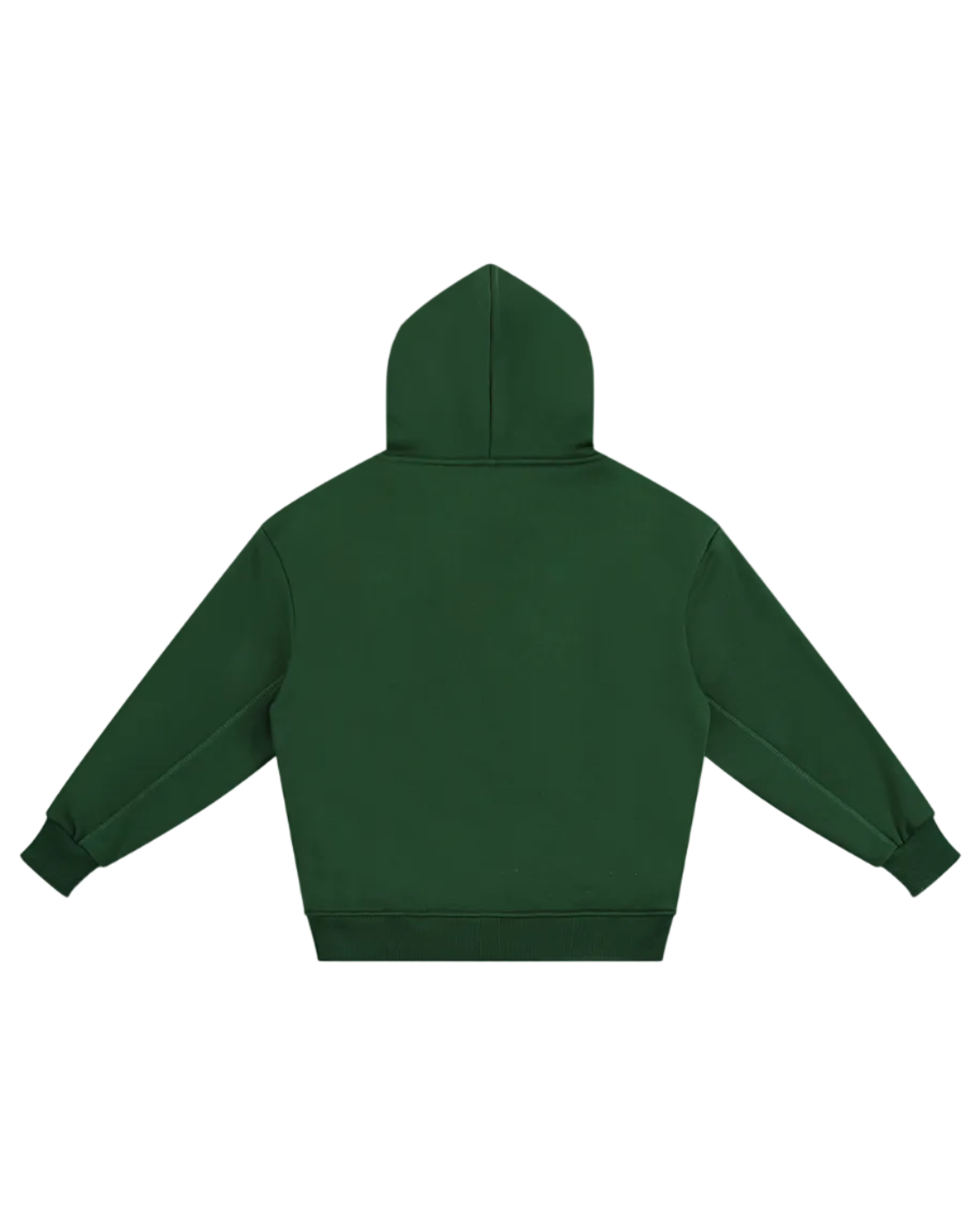 Green hoodie shown from the back on a white background