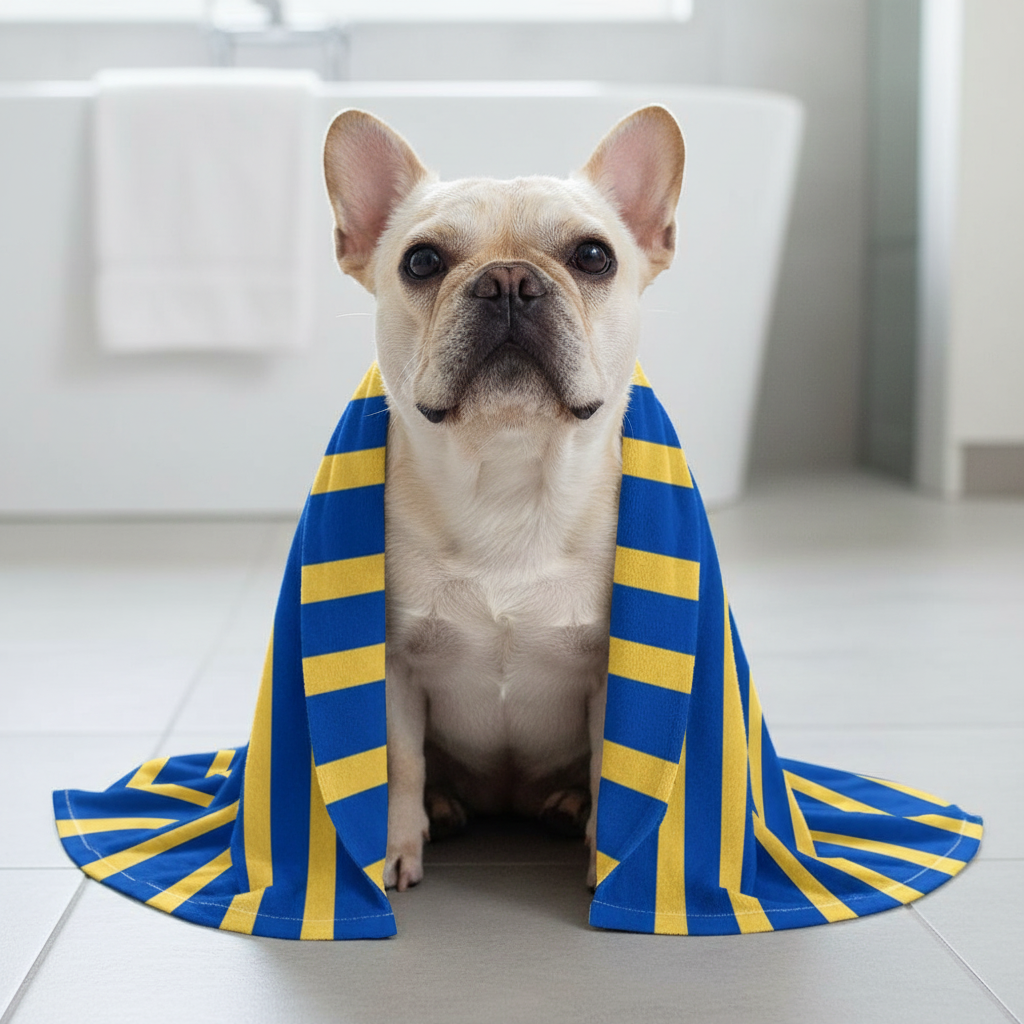 Cleo&Hooman Dog Towel – Blue & Yellow Stripe Edition