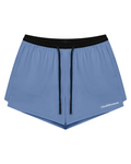 Light blue athletic shorts with a black elastic waistband, black drawstrings, and a small white 'Cleo&Hooman' logo on the lower right leg, shown against a plain white background.