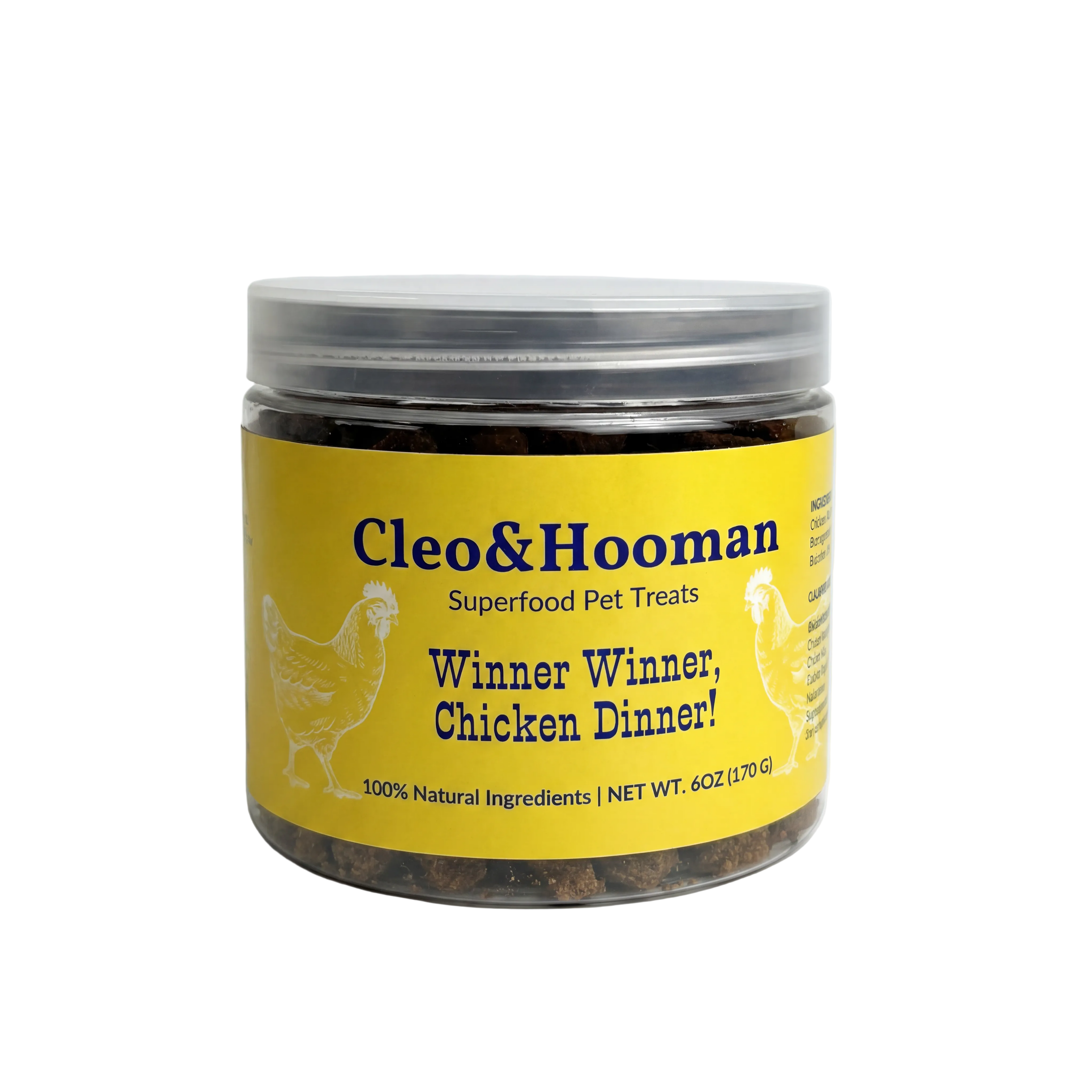 Jar of Cleo & Hooman Superfood Pet Treats on a white background