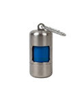 Metal keychain with blue light on a white background