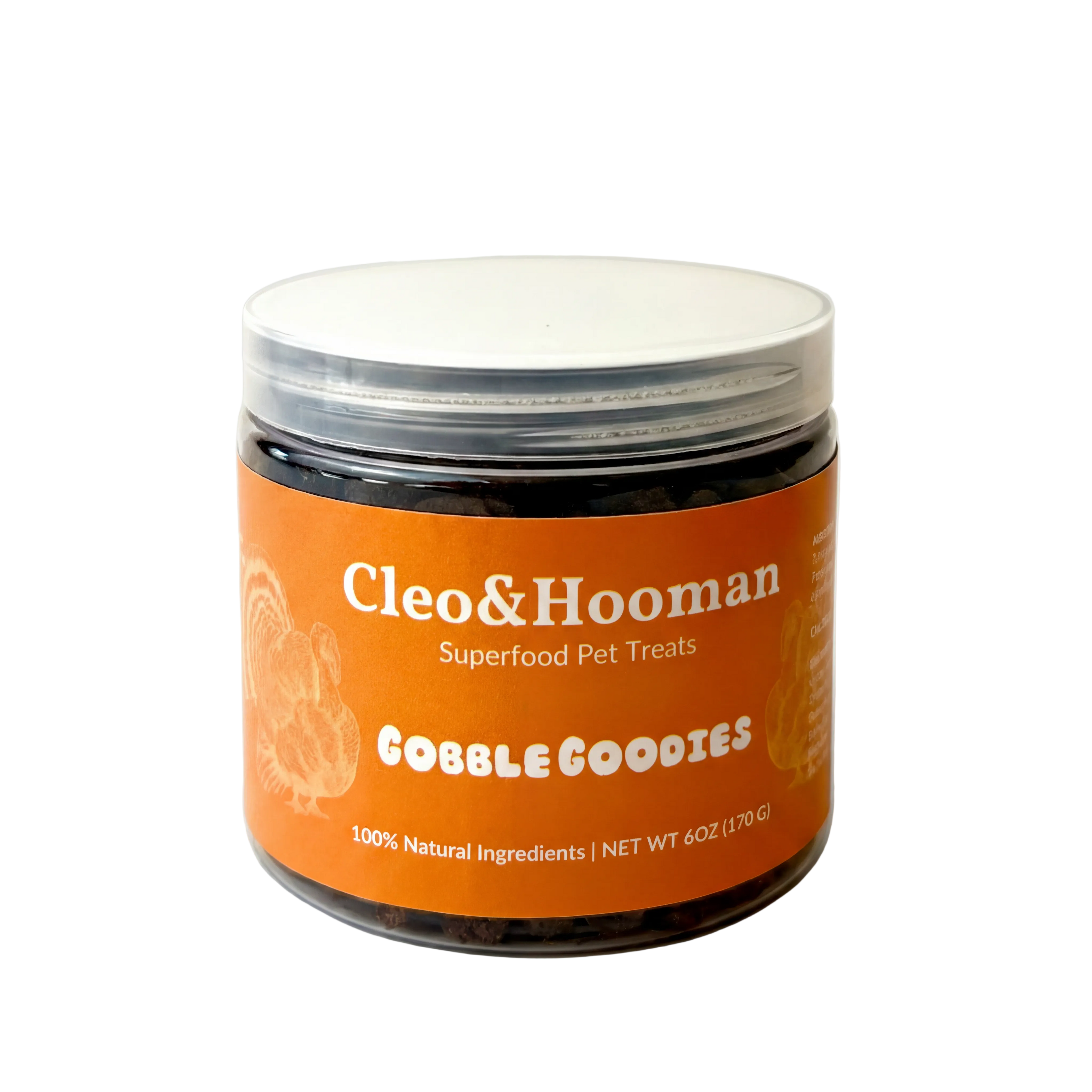 Jar of Cleo & Hooman Superfood Pet Treats on a white background