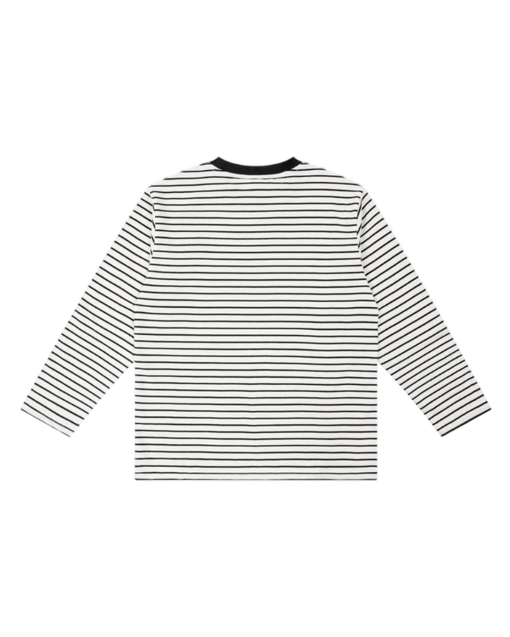 Black and white striped long-sleeve shirt on a white background