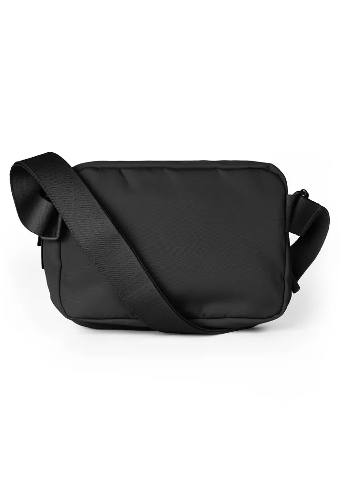 Black shoulder bag on a white background